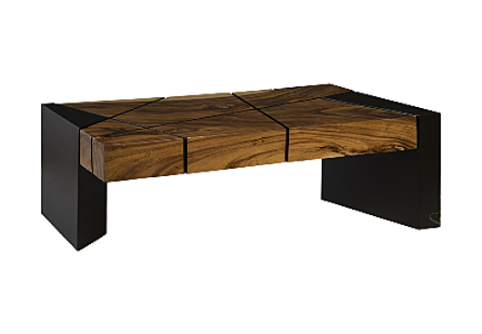Picture of CRISS CROSS COFFEE TABLE ON BLACK IRON LEGS CHAMCHA WOOD