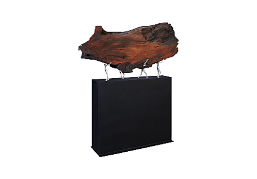 Picture of ATLAS SCULPTURE ON STAND TEAK WOOD/IRON, SILVER