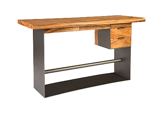 Picture of IRON FRAME STANDING DESK WITH DRAWERS CHAMCHA WOOD, NATURAL, BAR HEIGHT