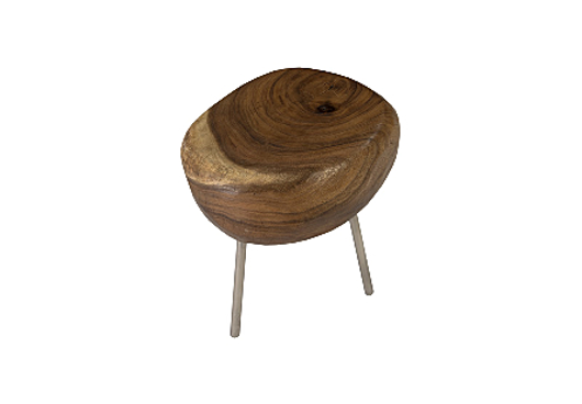Picture of SMOOTHED STOOL WITH BRUSHED STAINLESS STEEL LEGS CHAMCHA WOOD, NATURAL