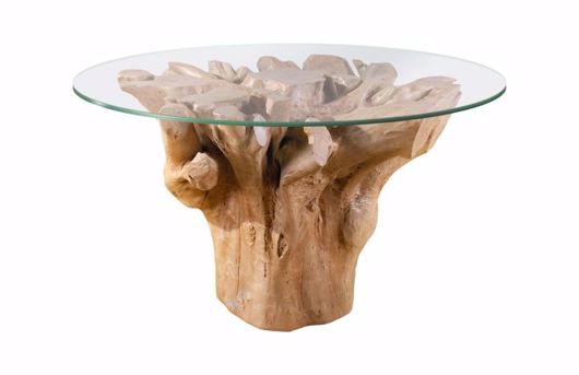 Picture of ROOT DINING TABLE BASE 60 ROUND GLASS TOP, FAUX BOIS