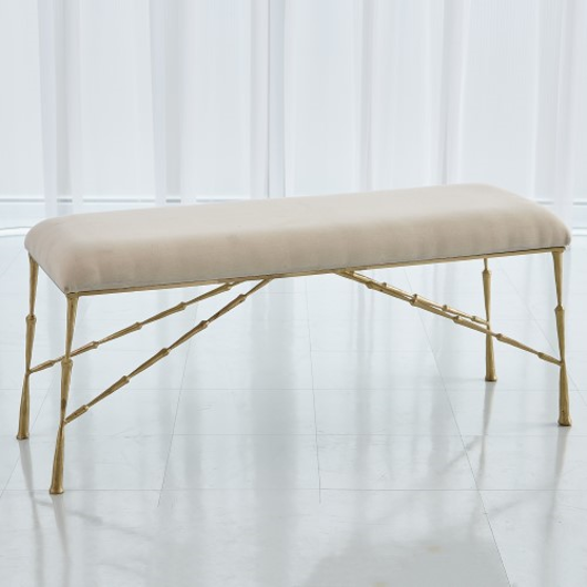 Picture of SPIKE BENCH W/MUSLIN CUSHION-ANTIQUE BRASS-LG
