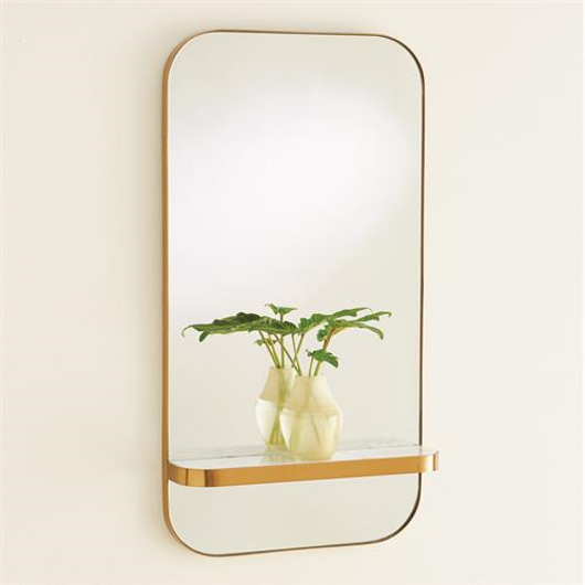 Picture of TRAIN CAR MIRROR-GOLD W/WHITE MARBLE SHELF