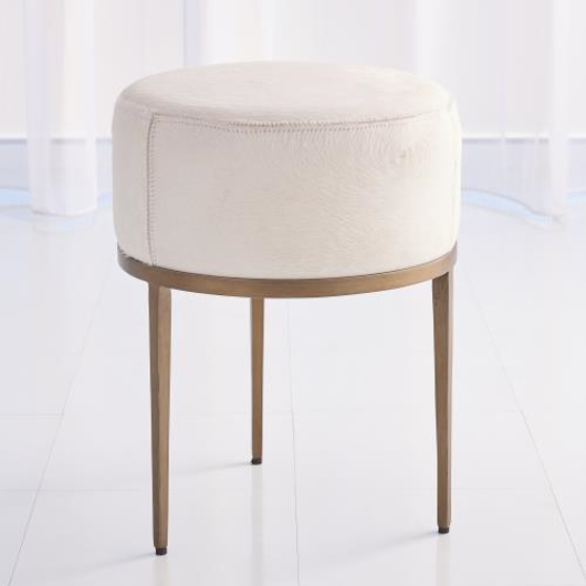 Picture of URBAN STOOL W/IVORY HAIR-ON-HIDE-ANTIQUE BRASS