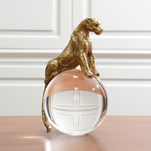 Picture of JAGUAR ON CRYSTAL SPHERE-BRASS