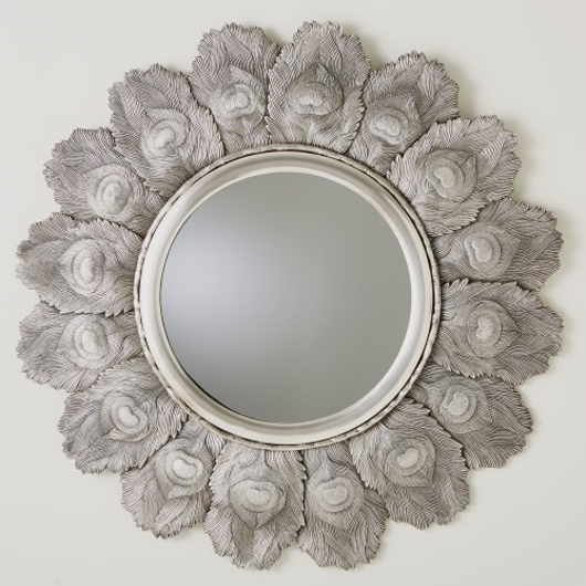 Picture of PEACOCK FEATHER MIRROR-ANTIQUE SILVER