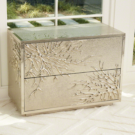 Picture of FLOWER BURST 2 DRAWER CABINET-SILVER