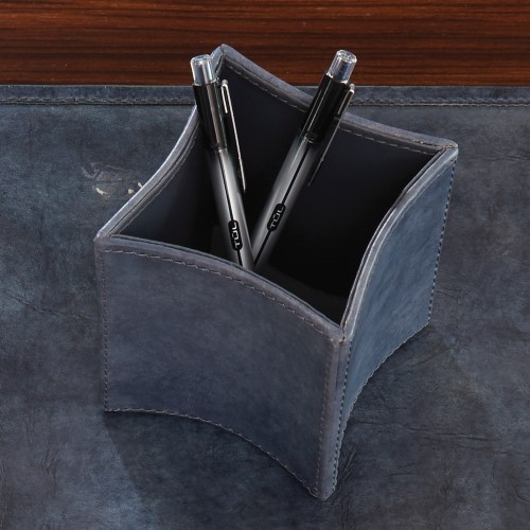Picture of FOLDED LEATHER PENCIL CUP-BLUE WASH