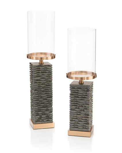 Picture of SET OF TWO STACKED GRAY MARBLE CANDLEHOLDERS