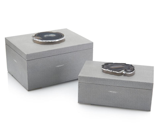 Picture of SET OF TWO GREY SHAGREEN AND GEODE BOXES
