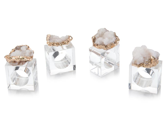 Picture of SET OF FOUR WHITE AND GOLD GEODE NAPKIN RINGS
