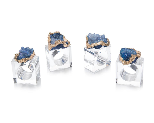 Picture of SET OF FOUR BLUE AND GOLD GEODE NAPKIN RINGS