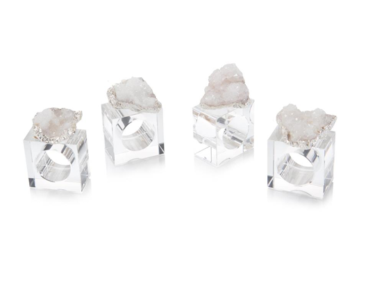 Picture of SET OF FOUR WHITE AND SILVER GEODE NAPKIN RINGS