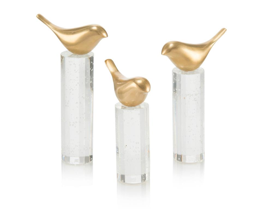 Picture of SET OF THREE PERCHED BRASS BIRDS
