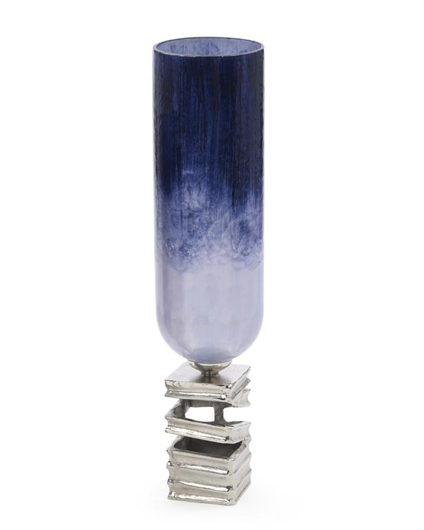 Picture of GLASS HURRICANE IN BLUE WITH NICKEL BASE
