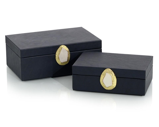 Picture of SET OF TWO MIDNIGHT BLUE LEATHER BOXES