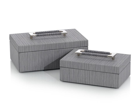 Picture of SET OF TWO CHARCOAL CONFETTI LEATHER BOXES
