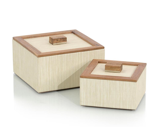 Picture of SET OF TWO WHITE CONFETTI LEATHER AND WOOD BOXES
