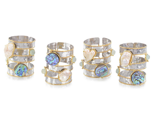 Picture of SET OF FOUR ABALONE AND PEARL NAPKIN RINGS