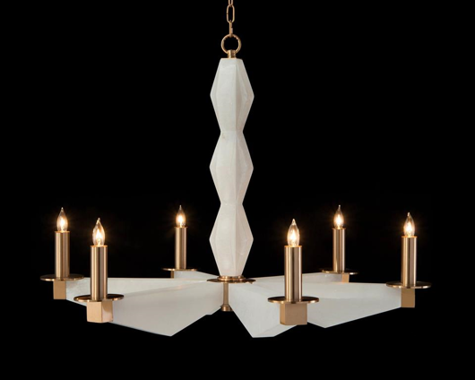 Picture of SCULPTURAL ALABASTER AND BRASS SIX-LIGHT CHANDELIER