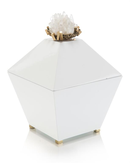Picture of QUARTZ CRYSTAL AND BRASS CLUSTER ON WHITE BOX
