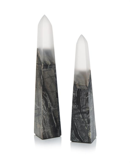 Picture of SET OF TWO BLACK AND FROST MARBLE OBELISKS