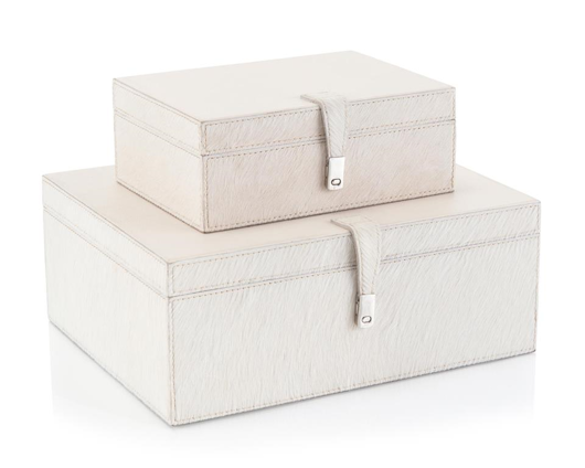 Picture of SET OF TWO CREAM LEATHER BOXES