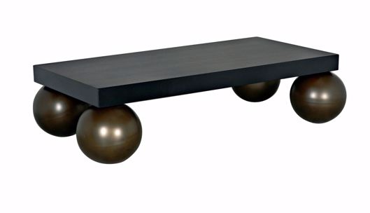 Picture of COSMO COFFEE TABLE, BLACK METAL WITH AGED BRASS FINISH LEGS