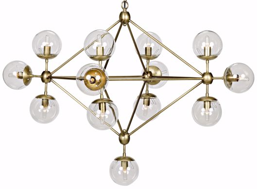 Picture of PLUTO CHANDELIER, SMALL, METAL WITH BRASS FINISH AND GLASS