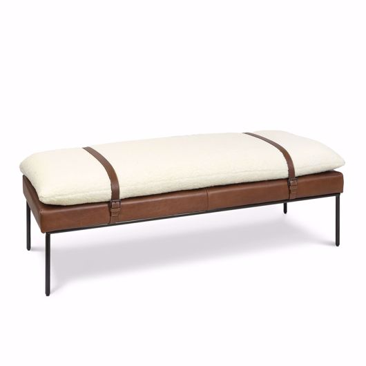 Picture of ASPEN LEATHER AND BOUCLE FAUX WOOL BENCH