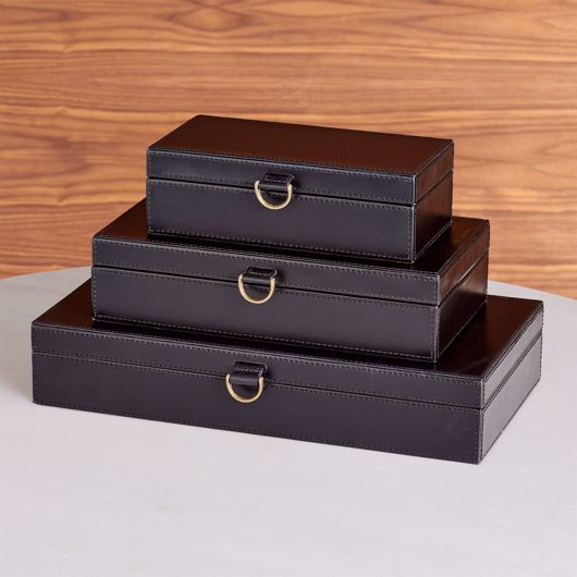 Picture of MARBLED LEATHER D RING BOX-BLACK