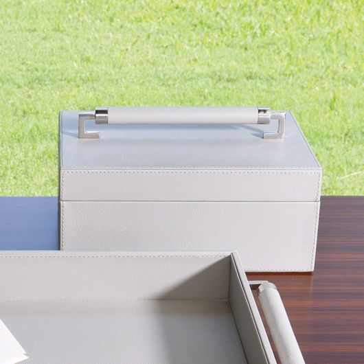 Picture of WRAPPED LEATHER HANDLE BOX-GREY