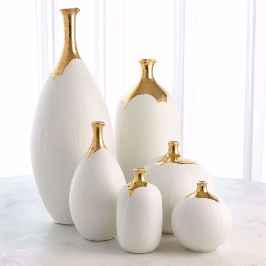 Picture of DIPPED GOLDEN CRACKLE/WHITE VASES