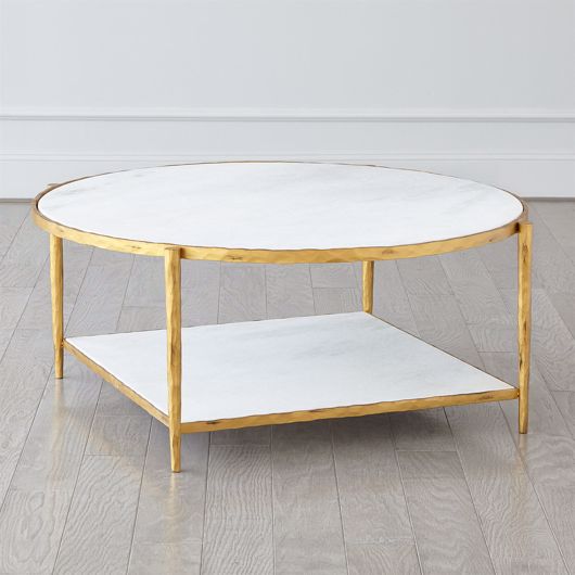 Picture of CIRCLE/SQUARE COCKTAIL TABLE-GOLD W/ WHITE MARBLE