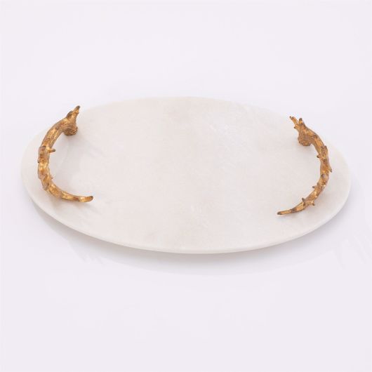 Picture of WHITE MARBLE PLATTER WITH REINDEER ANTLER HANDLES-GOLD