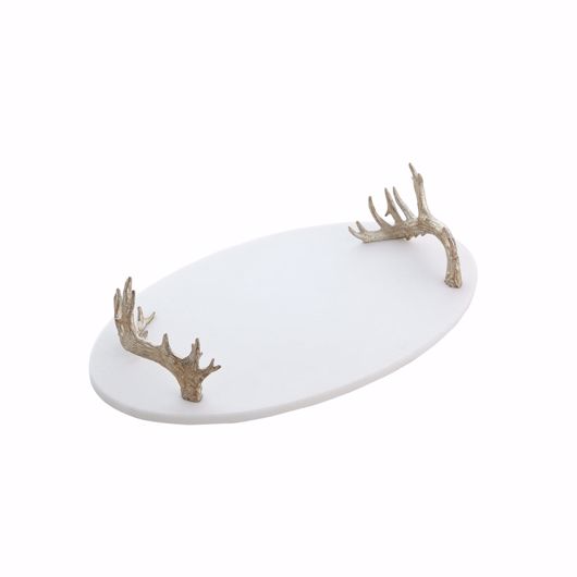 Picture of WHITE MARBLE PLATTER WITH REINDEER ANTLER HANDLES-SILVER