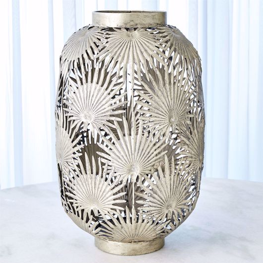 Picture of TROPICAL PALM LEAF NICKEL LANTERN