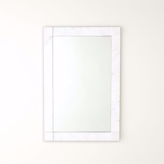 Picture of WHITE MARBLE RECTANGULAR MIRROR WITH RAISED CORNER DETAILS